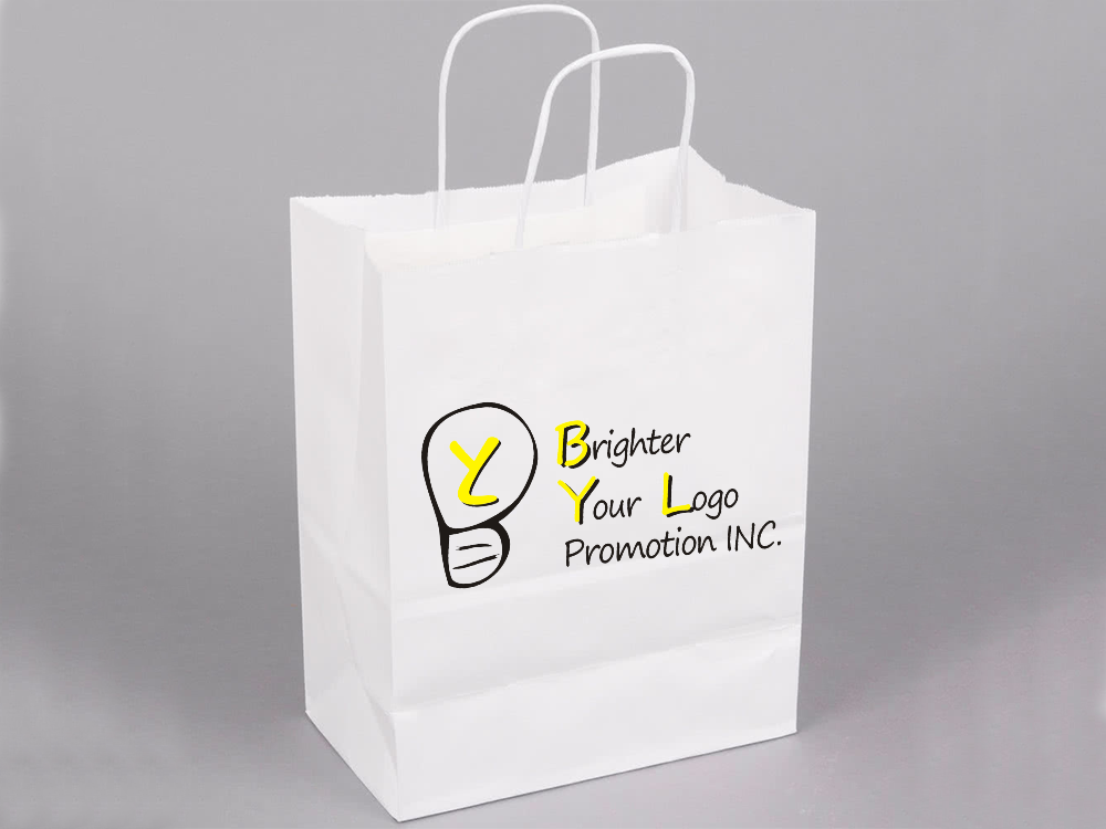 BYL242 Kraft Paper White Shopping Bag - 8" x 10-1/4"